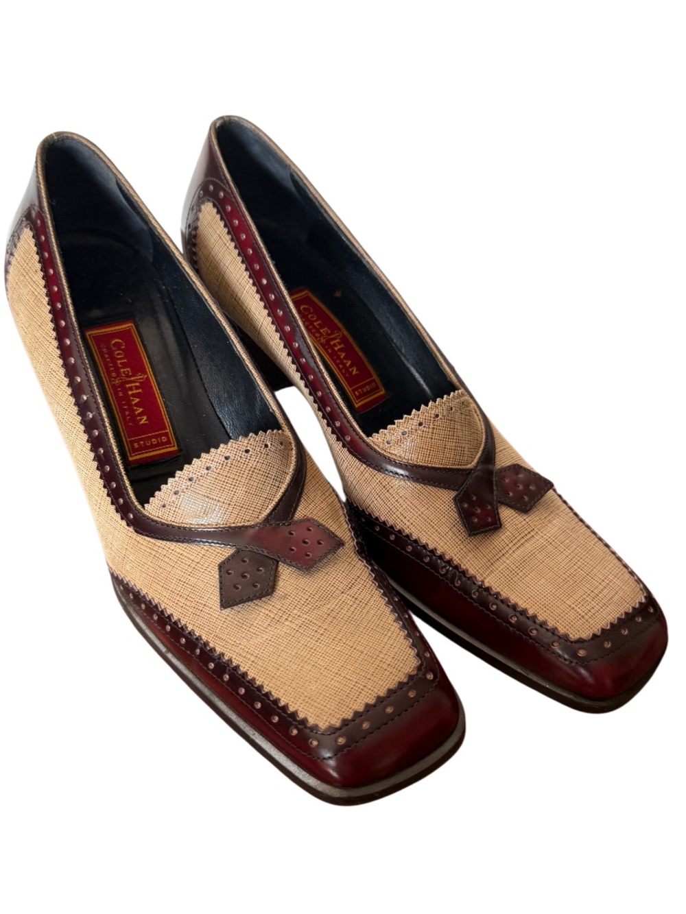 Vintage Cole Haan Studio Spectator Pumps in Beige & Brown Leather-Trim-Size 9AA